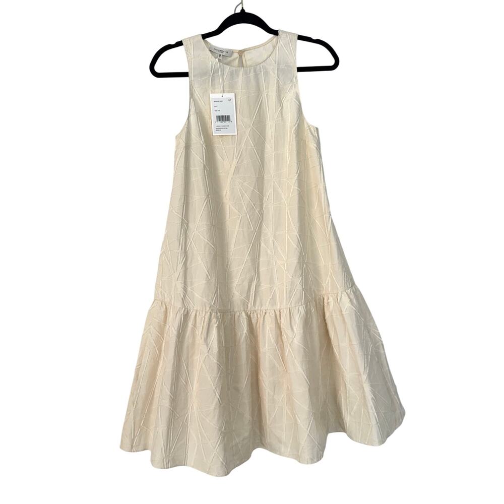 Lafayette 148 Sunburst Fil Coupé Drop Waist Cotton Dress Buff Nude XXS NWT